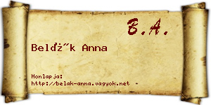 Belák Anna névjegykártya